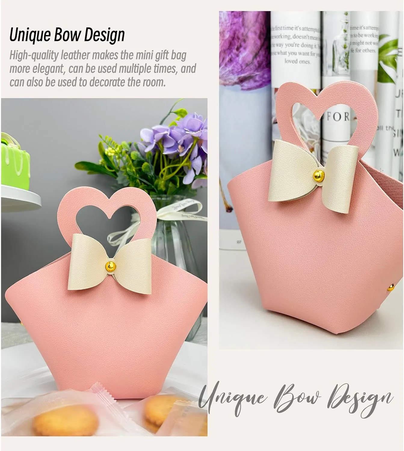 Topoloar 10 pack Pink Mini PU Leather Candy Gift Bags with Handle Reusable Small Handbag Birthday Party Favor Box for Wedding Bridal Shower Baptism Baby Shower
