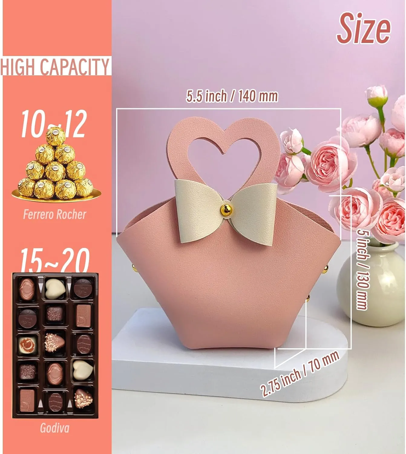 Topoloar 10 pack Pink Mini PU Leather Candy Gift Bags with Handle Reusable Small Handbag Birthday Party Favor Box for Wedding Bridal Shower Baptism Baby Shower