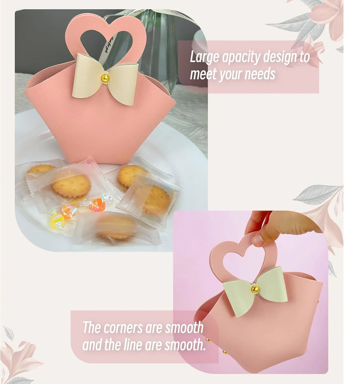 Topoloar 10 pack Pink Mini PU Leather Candy Gift Bags with Handle Reusable Small Handbag Birthday Party Favor Box for Wedding Bridal Shower Baptism Baby Shower