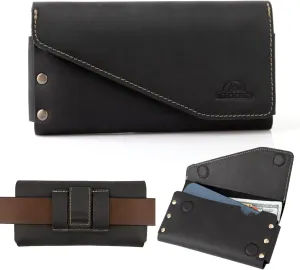 Topstache Leather Phone Holster with Belt Clip, S22 Ultra & iPhone 14 Pro Max Case, Universal Smartphone Pouch with Otterbox Case, Flip Cellphone Pouch, XL, Black