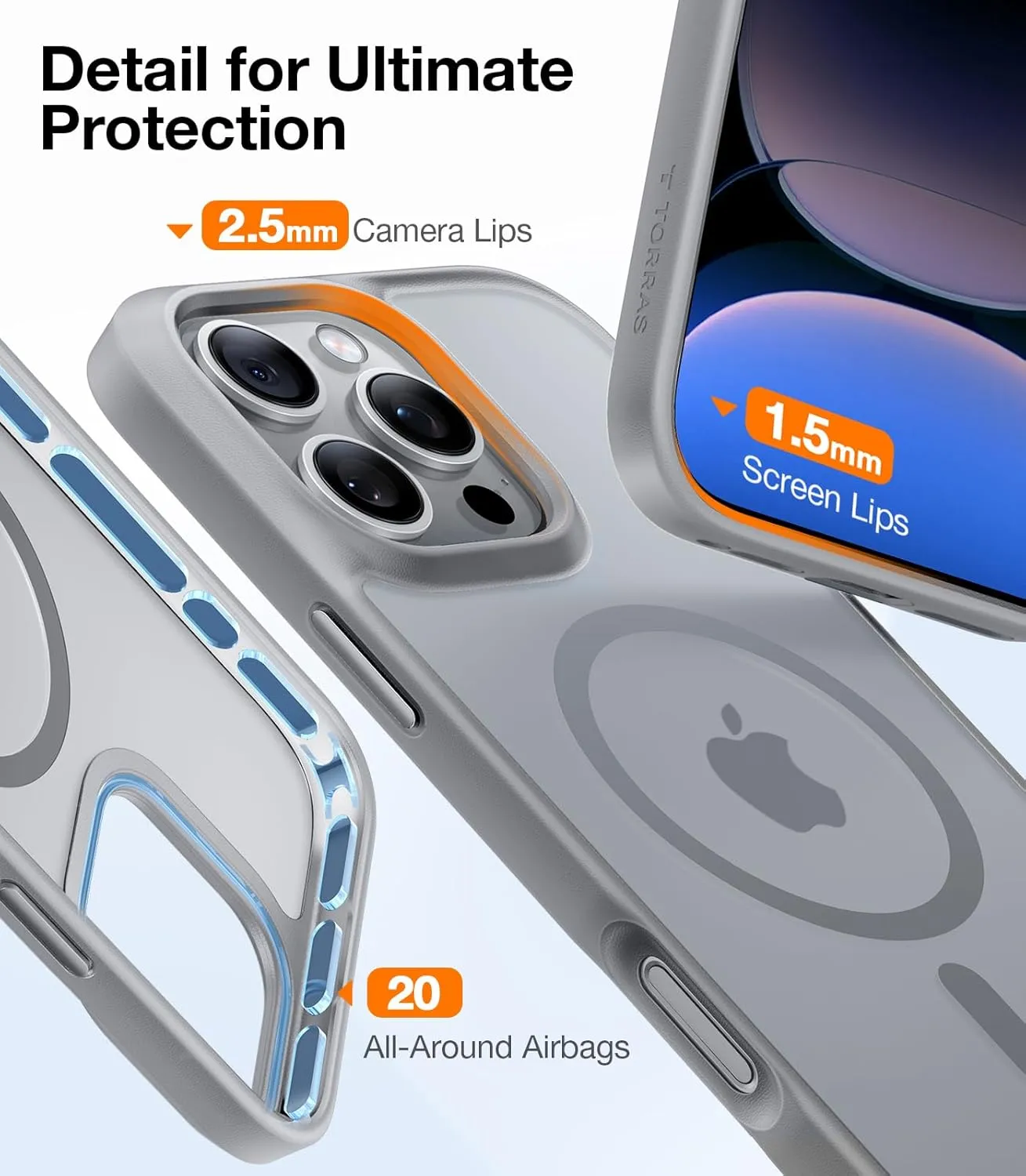 TORRAS Stronger Magnetic & Shockproof for iPhone 16 Pro Case, Military Grade Drop Protection, Compatible with MagSafe, for iPhone 16 Pro Case Slim, Translucent Matte Natural Titanium Grey
