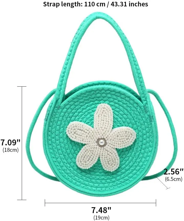 Tote Bag for Women Cotton Purses and Handbags Hand-Woven Top Handle Satchel Bag Flower Crossbody Shoulder Handbag Green