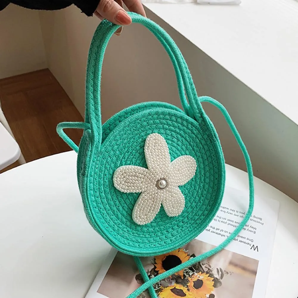 Tote Bag for Women Cotton Purses and Handbags Hand-Woven Top Handle Satchel Bag Flower Crossbody Shoulder Handbag Green