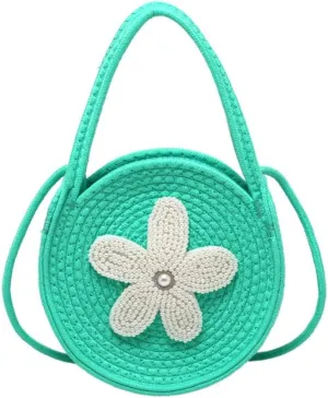 Tote Bag for Women Cotton Purses and Handbags Hand-Woven Top Handle Satchel Bag Flower Crossbody Shoulder Handbag Green