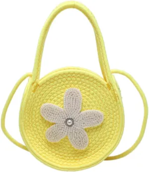 Tote Bag for Women Cotton Purses and Handbags Hand-Woven Top Handle Satchel Bag Flower Crossbody Shoulder Handbag Yellow