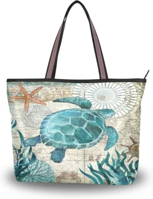 Tote Bag for Women with Zipper and Pockets,Polyester Tote Bag Pattern Tote Purse Women Handbag