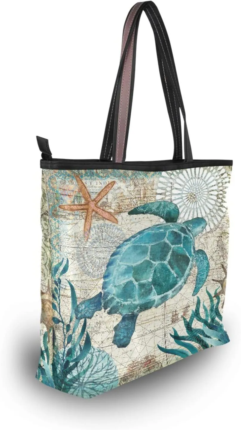 Tote Bag for Women with Zipper and Pockets,Polyester Tote Bag Pattern Tote Purse Women Handbag