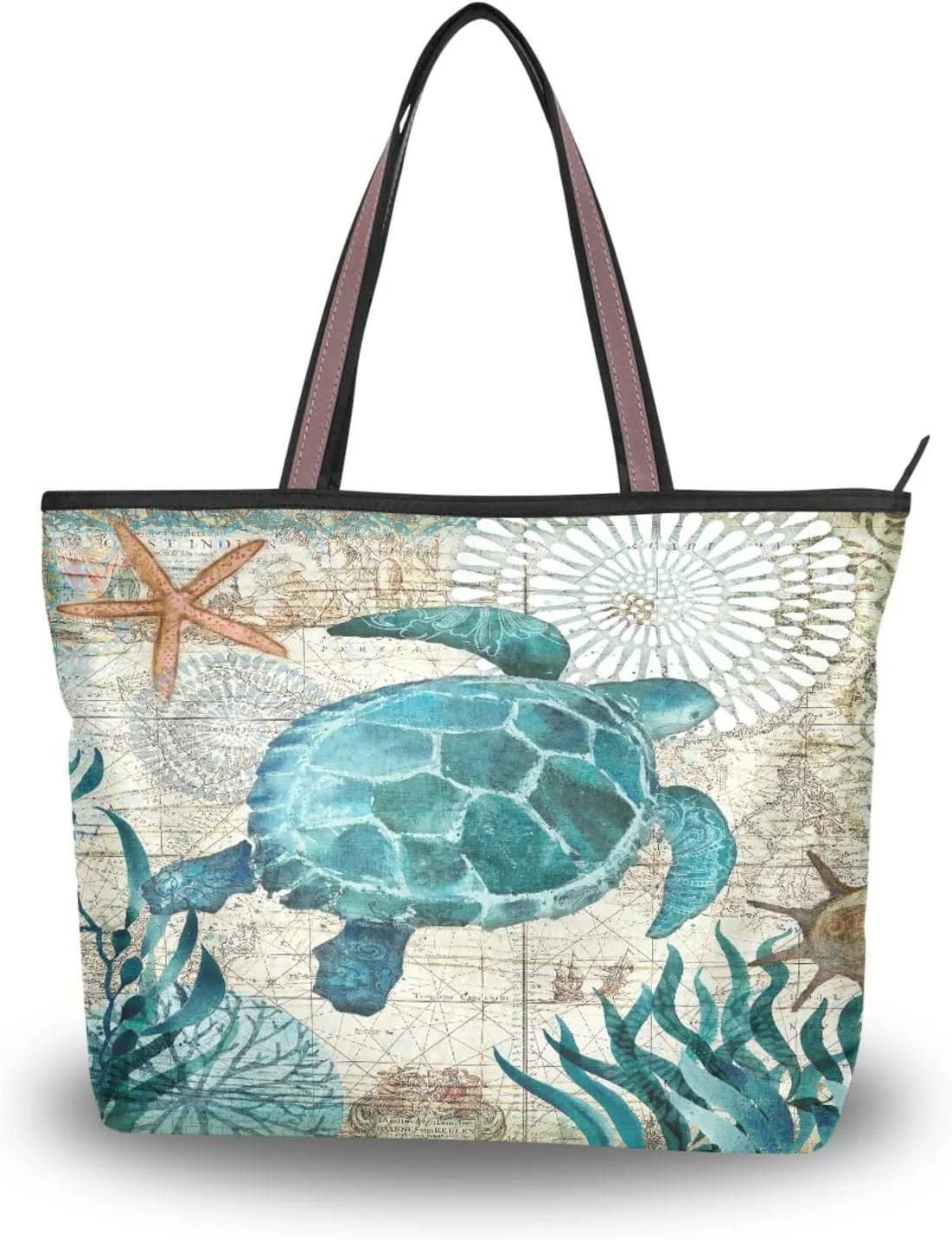 Tote Bag for Women with Zipper and Pockets,Polyester Tote Bag Pattern Tote Purse Women Handbag