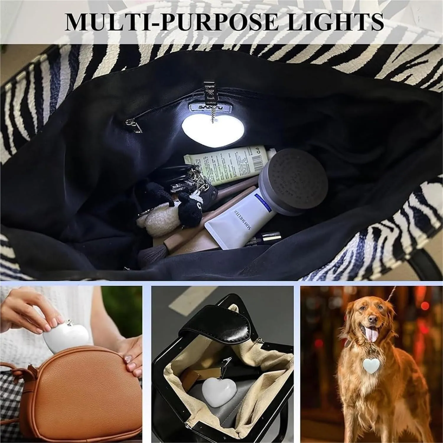 Touch Activated Purse Light, Purse Light Handbag Light, Heart Purse Light, Purse Light with Automatic Sensor, Small Portable Glow Purse Light, Mini Touch Purse LED Lamp (g*3pc)