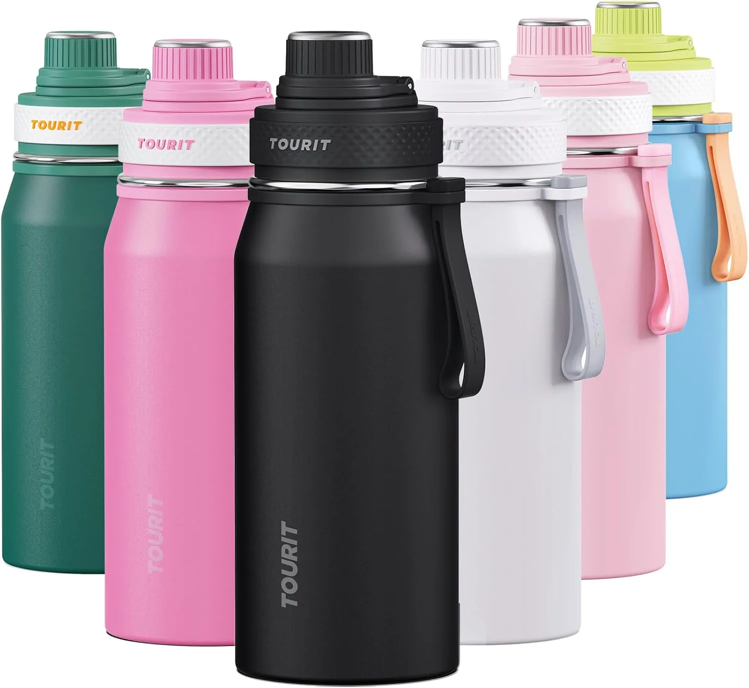 TOURIT 32oz Stainless Steel Wide Mouth Water Bottle, Double-Wall Vacuum Insulation with Spout Lid for Sports and Travel, Black