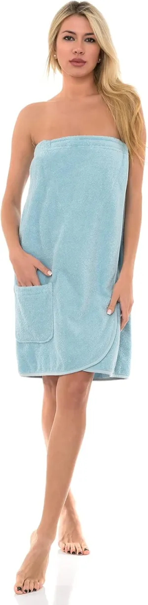 TowelSelections Womens Shower Wrap Adjustable Cotton Terry Cloth Gym Cover Up with Snaps