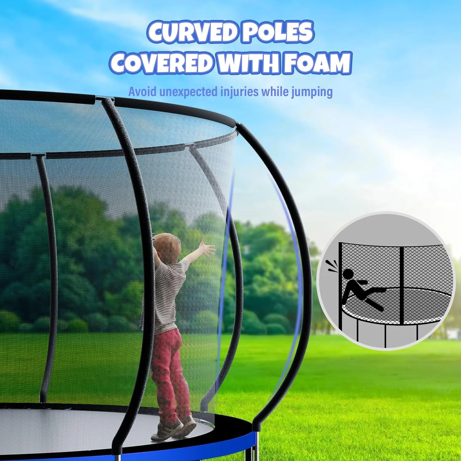 Trampoline 8FT 10FT 12FT 14FT 16FT, Outdoor Trampolines for Kids and Adults, Recreational Trampoline with Enclosure Net & Ladder, Round Trampoline ASTM Approved, 400/450LBS Weight Capacity