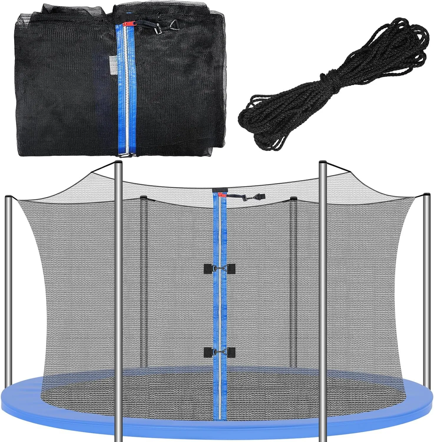 Trampoline Net Replacement Trampoline Safety Round Frame Enclosure Weather Resistant Breathable Net with Double Headed Zippers