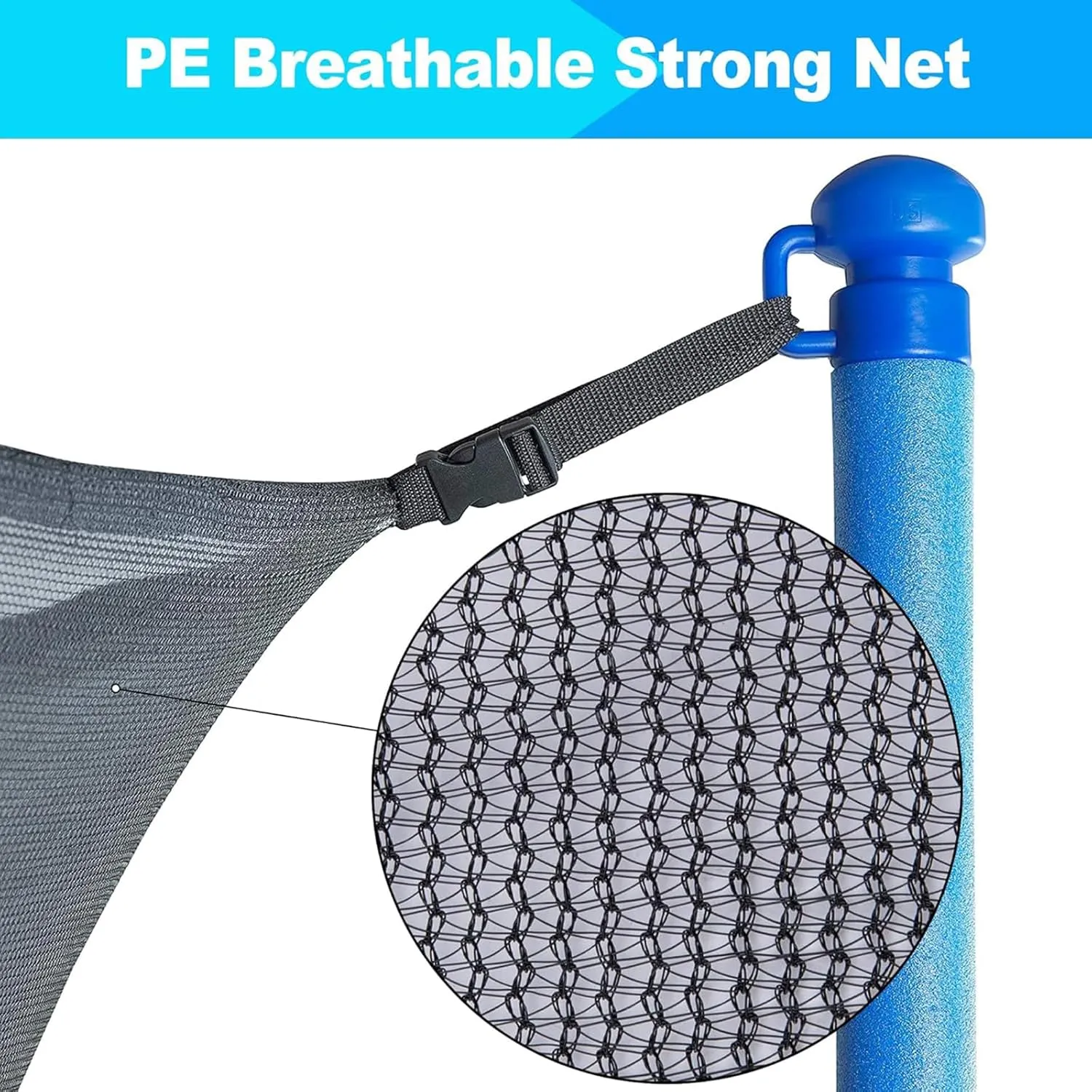 Trampoline Safety Net Replacement, 14FT Round Trampoline Accessories with Zippers and Buckles, UV Resistant Tear Resistant Trampoline Enclosure Surround Netting, Net Only