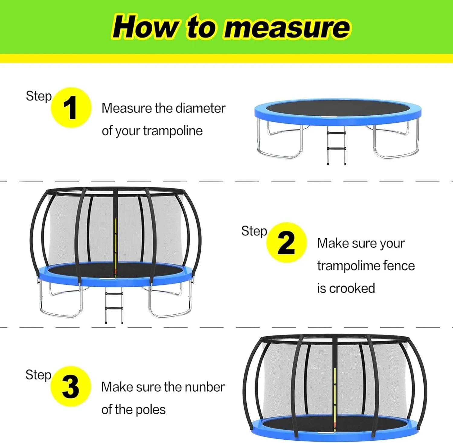 Trampoline Safety Net Replacement, Trampoline Enclosure Surround Netting with Zippers and Buckles, Tear Resistant UV Resistant Round Frames Trampolines Accessories