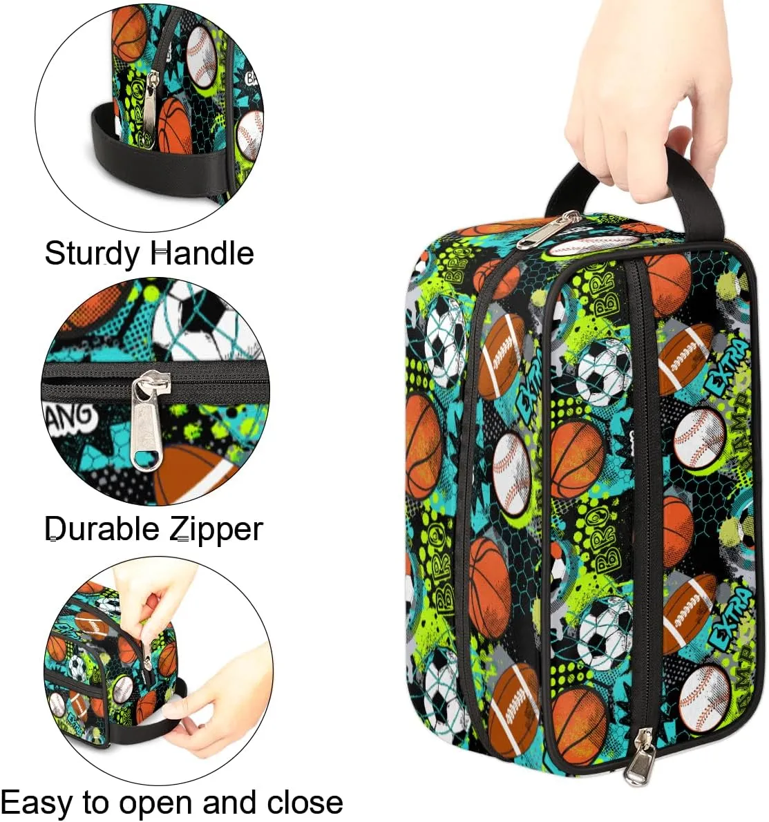 Travel Toiletry Bag for Boys, Basketball Baseball Waterproof Hanging Dopp Kit for Men, Shaving Bag with Large Capacity for Travel,Sports Shower
