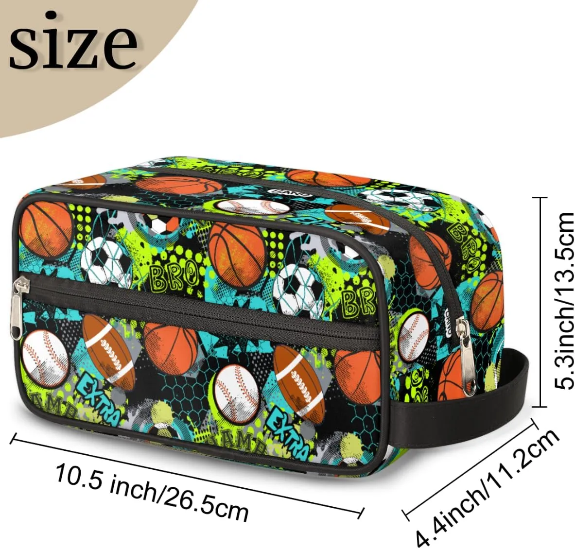 Travel Toiletry Bag for Boys, Basketball Baseball Waterproof Hanging Dopp Kit for Men, Shaving Bag with Large Capacity for Travel,Sports Shower