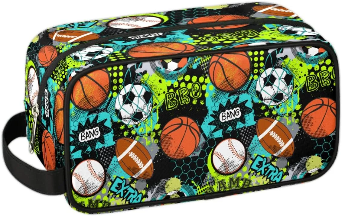 Travel Toiletry Bag for Boys, Basketball Baseball Waterproof Hanging Dopp Kit for Men, Shaving Bag with Large Capacity for Travel,Sports Shower