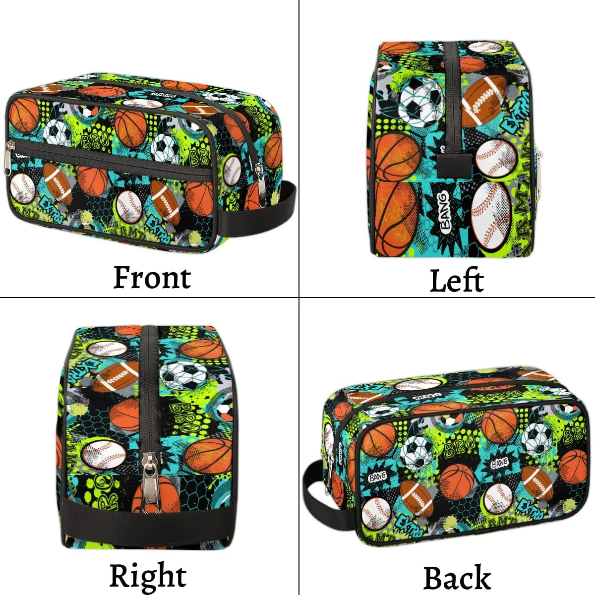 Travel Toiletry Bag for Boys, Basketball Baseball Waterproof Hanging Dopp Kit for Men, Shaving Bag with Large Capacity for Travel,Sports Shower