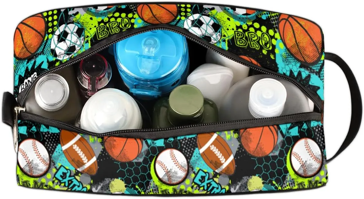 Travel Toiletry Bag for Boys, Basketball Baseball Waterproof Hanging Dopp Kit for Men, Shaving Bag with Large Capacity for Travel,Sports Shower