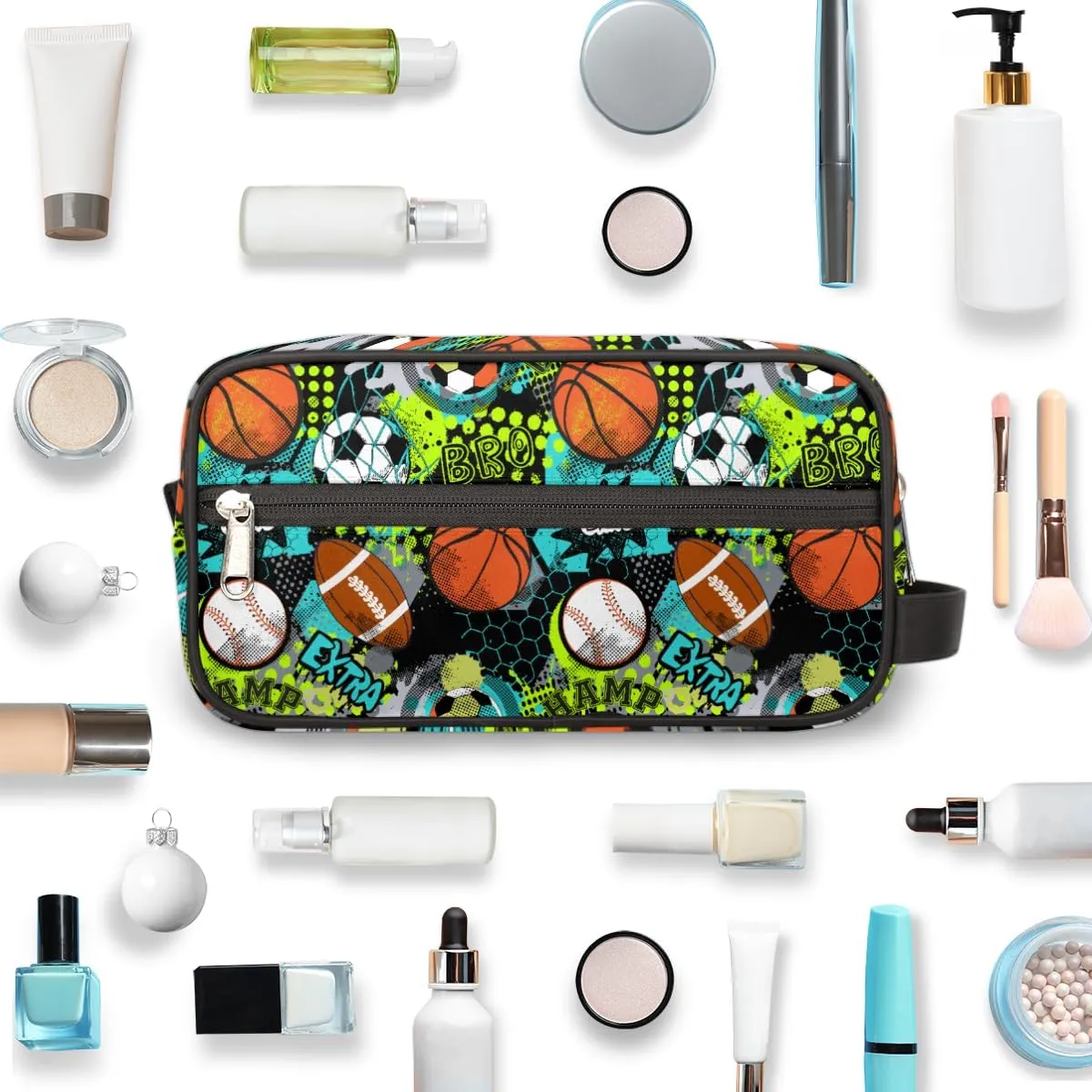 Travel Toiletry Bag for Boys, Basketball Baseball Waterproof Hanging Dopp Kit for Men, Shaving Bag with Large Capacity for Travel,Sports Shower