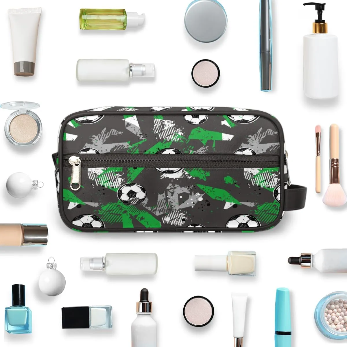 Travel Toiletry Bag for Boys Men, Soccer Green Waterproof Hanging Dopp Kit for Kids, Shaving Bag with Large Capacity for Travel,Sports Shower