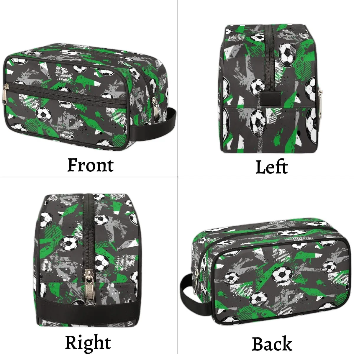 Travel Toiletry Bag for Boys Men, Soccer Green Waterproof Hanging Dopp Kit for Kids, Shaving Bag with Large Capacity for Travel,Sports Shower