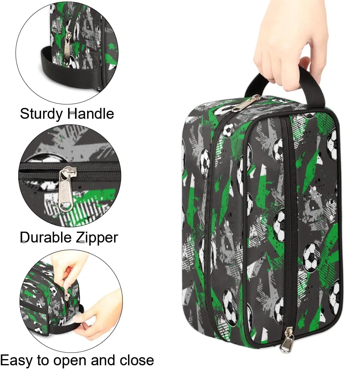 Travel Toiletry Bag for Boys Men, Soccer Green Waterproof Hanging Dopp Kit for Kids, Shaving Bag with Large Capacity for Travel,Sports Shower