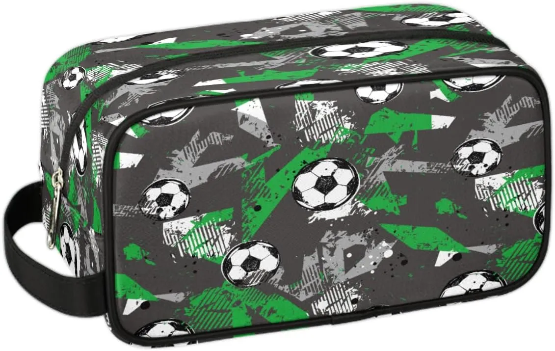 Travel Toiletry Bag for Boys Men, Soccer Green Waterproof Hanging Dopp Kit for Kids, Shaving Bag with Large Capacity for Travel,Sports Shower