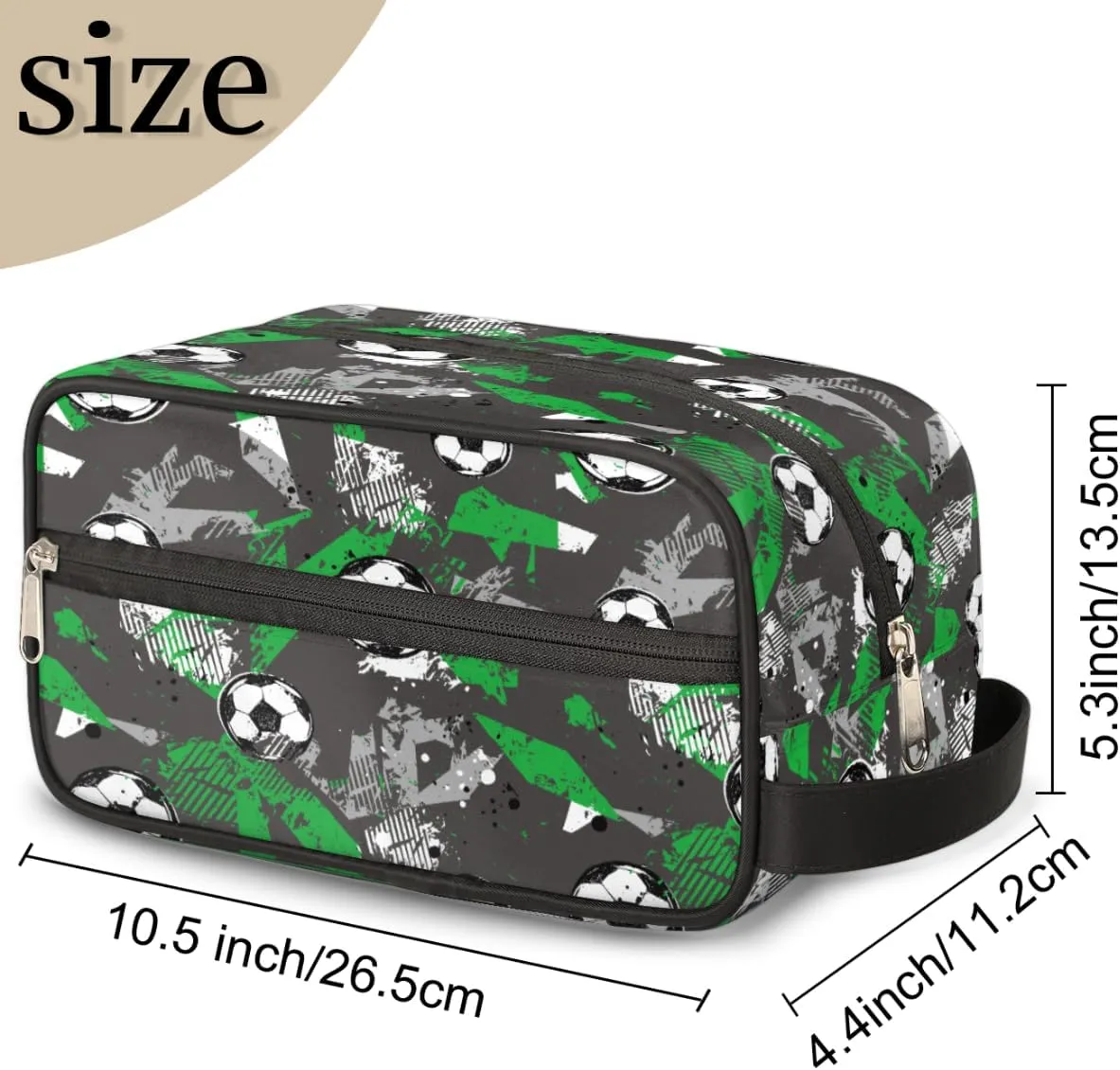 Travel Toiletry Bag for Boys Men, Soccer Green Waterproof Hanging Dopp Kit for Kids, Shaving Bag with Large Capacity for Travel,Sports Shower