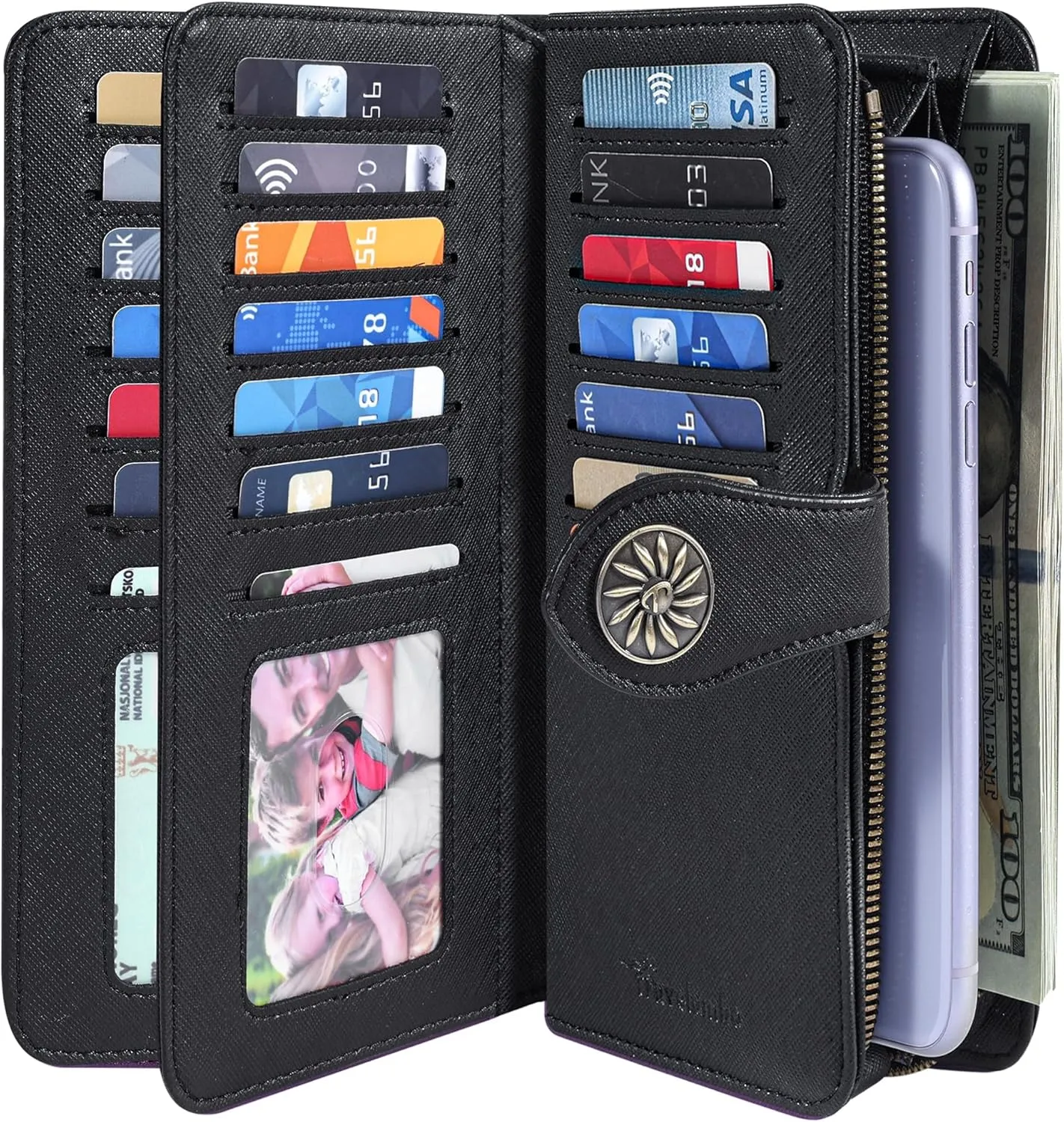 Travelambo Women's Wallet RFID Blocking Credit Card Holder Large Capacity Wristlet Leather Wallets Purse