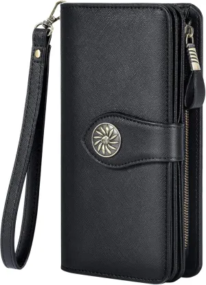 Travelambo Women's Wallet RFID Blocking Credit Card Holder Large Capacity Wristlet Leather Wallets Purse