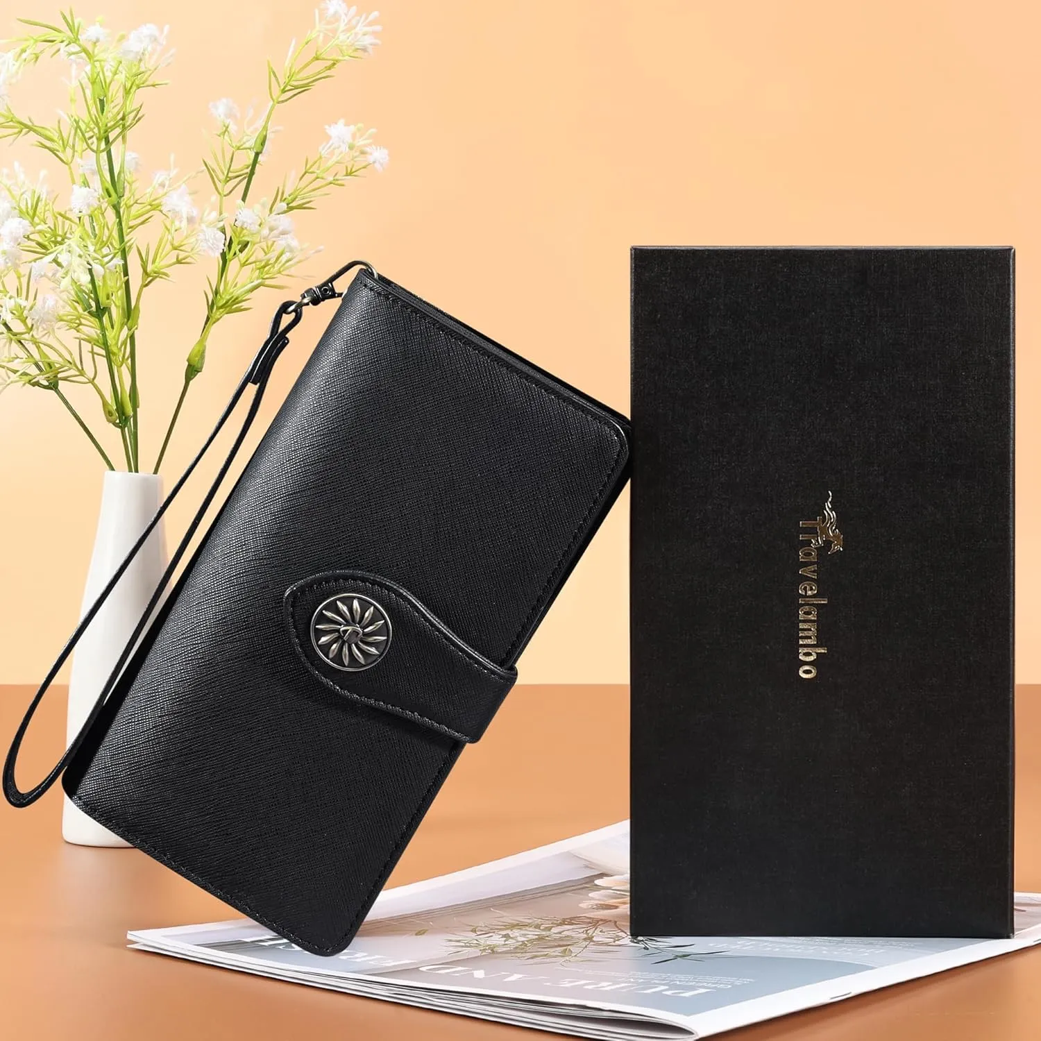 Travelambo Women's Wallet RFID Blocking Credit Card Holder Large Capacity Wristlet Leather Wallets Purse