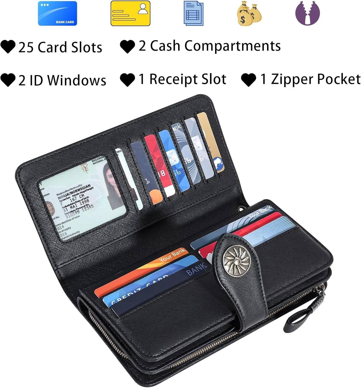 Travelambo Women's Wallet RFID Blocking Credit Card Holder Large Capacity Wristlet Leather Wallets Purse