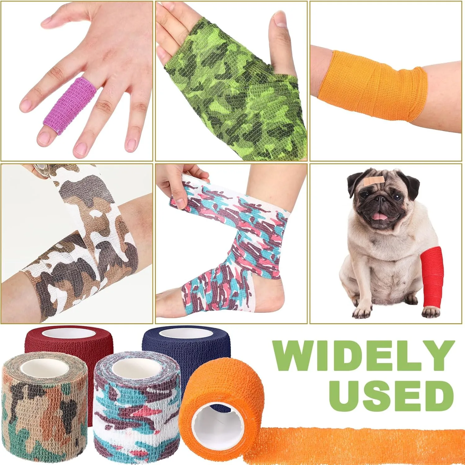 Treela 48 Pack Self Adhesive Wrap Bandage Bulk, Self Adherent Cohesive Bandage Elastic Athletic Tape Breathable Wound Tape for Stretch Athletic Sports Wrist Ankle(Colorful Camo,2 Inches X 5 Yards)