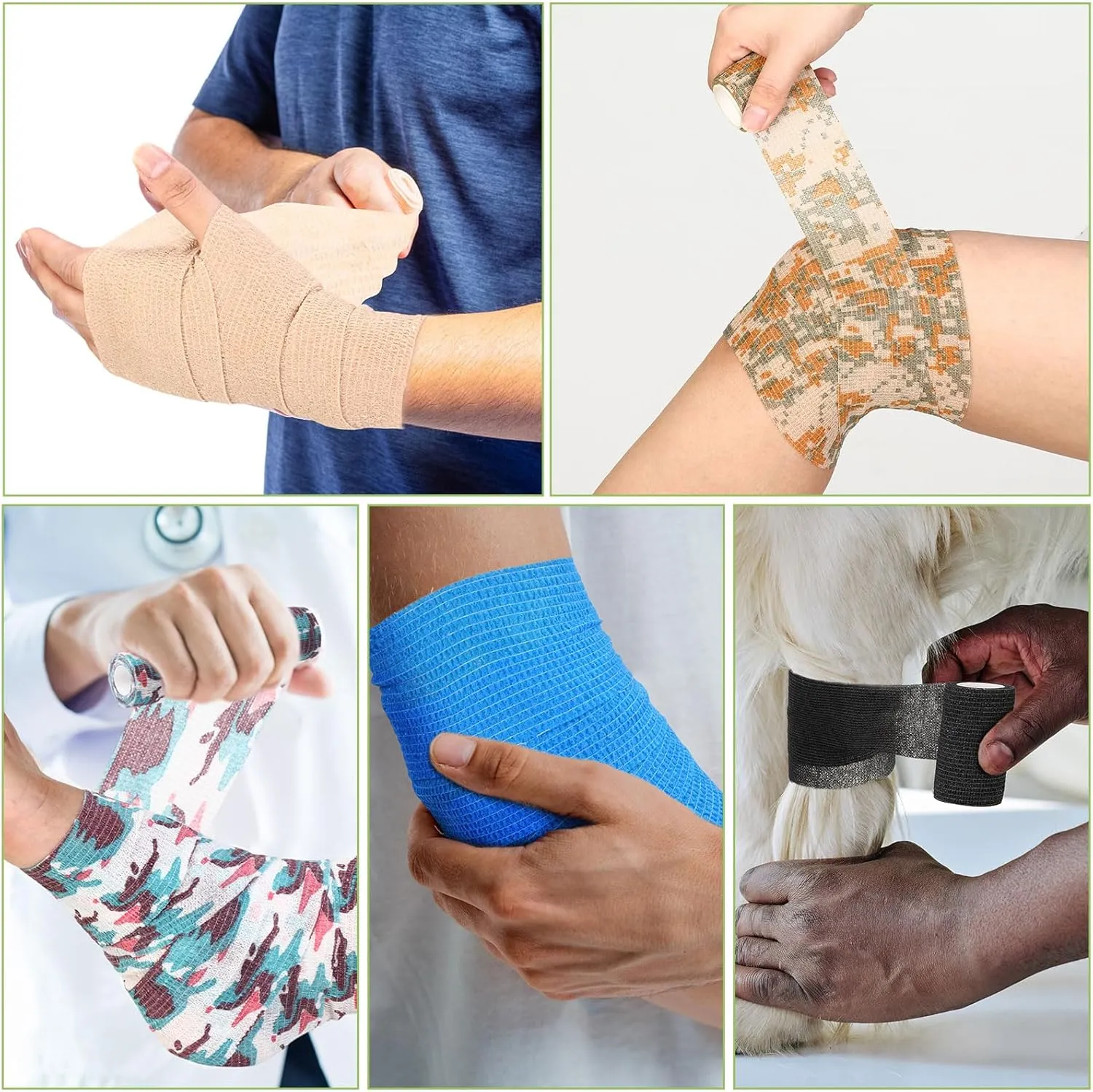 Treela 48 Pack Self Adhesive Wrap Bandage Bulk, Self Adherent Cohesive Bandage Elastic Athletic Tape Breathable Wound Tape for Stretch Athletic Sports Wrist Ankle(Colorful Camo,2 Inches X 5 Yards)