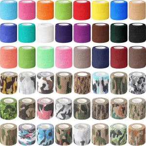Treela 48 Pack Self Adhesive Wrap Bandage Bulk, Self Adherent Cohesive Bandage Elastic Athletic Tape Breathable Wound Tape for Stretch Athletic Sports Wrist Ankle(Colorful Camo,2 Inches X 5 Yards)