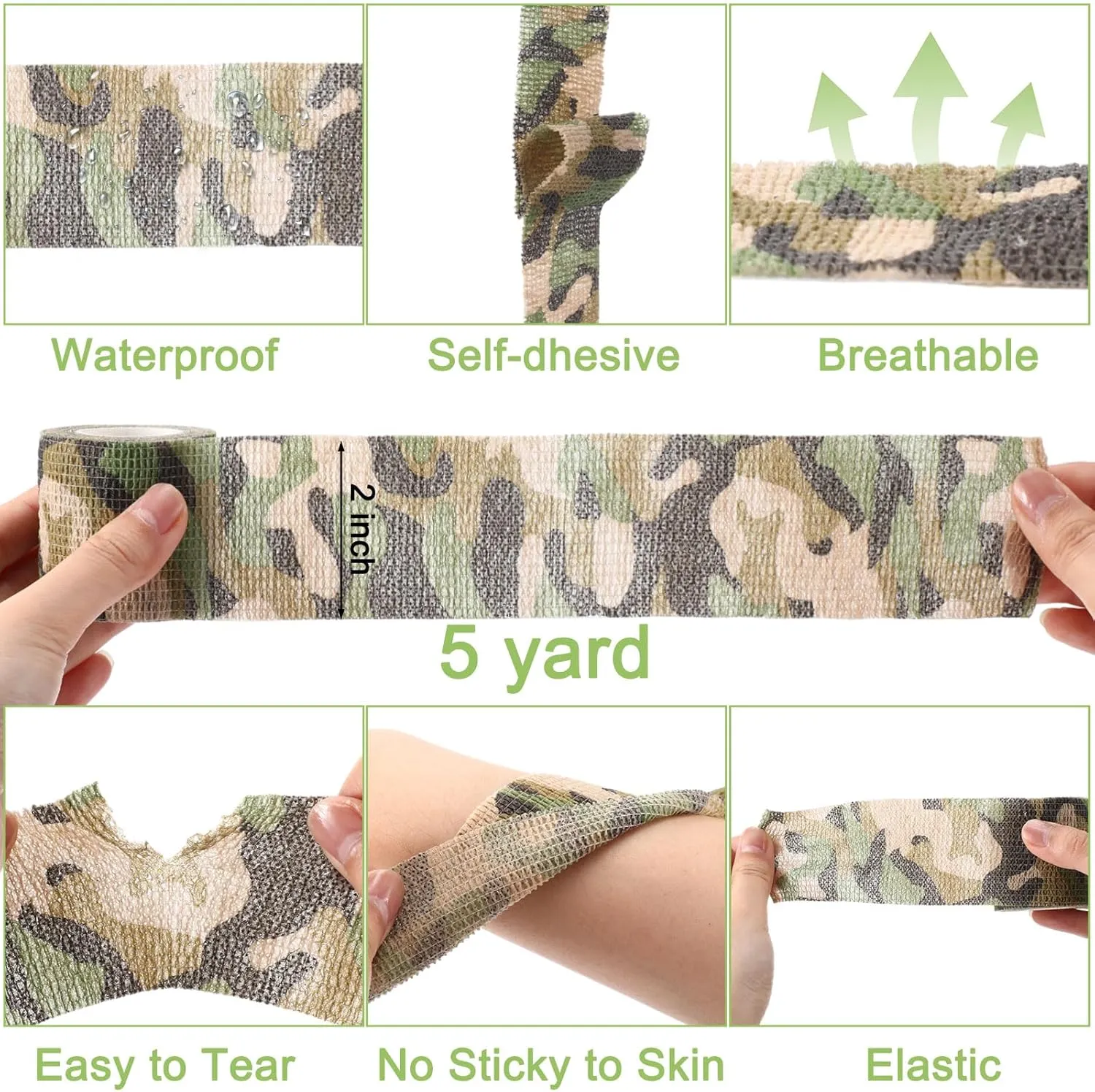 Treela 48 Pack Self Adhesive Wrap Bandage Bulk, Self Adherent Cohesive Bandage Elastic Athletic Tape Breathable Wound Tape for Stretch Athletic Sports Wrist Ankle(Colorful Camo,2 Inches X 5 Yards)
