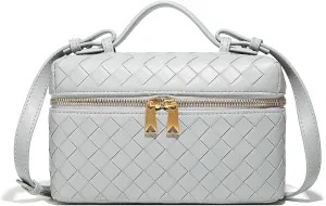 Trendy Woven Crossbody Purse Bag for Women, Cute Shoulder Bag Square Box Bags Mini PU Leather Top Handle Purses Handbag