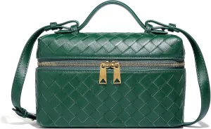 Trendy Woven Crossbody Purse Bag for Women, Cute Shoulder Bag Square Box Bags Mini PU Leather Top Handle Purses Handbag