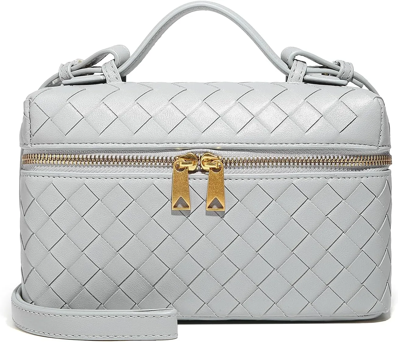 Trendy Woven Crossbody Purse Bag for Women, Cute Shoulder Bag Square Box Bags Mini PU Leather Top Handle Purses Handbag