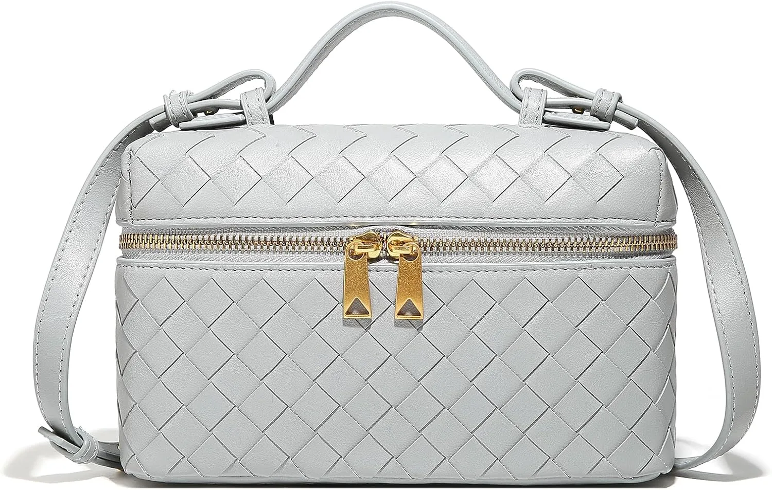 Trendy Woven Crossbody Purse Bag for Women, Cute Shoulder Bag Square Box Bags Mini PU Leather Top Handle Purses Handbag