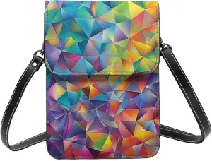 Triangles Abstract Geometric Rainbow Creative Colorful Crossbody Cell Phone Purse For Women Teen Girls Leather Small Crossbody Bag Mini Phone Pouch Purse, 7.5x5.3 Inches