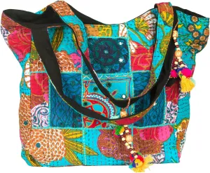 TribeAzure Large Oversize Blue Canvas Hippie Hobo Boho Tote Shoulder Bag Handbag Unique Tote Quilt Beach Travel Summer