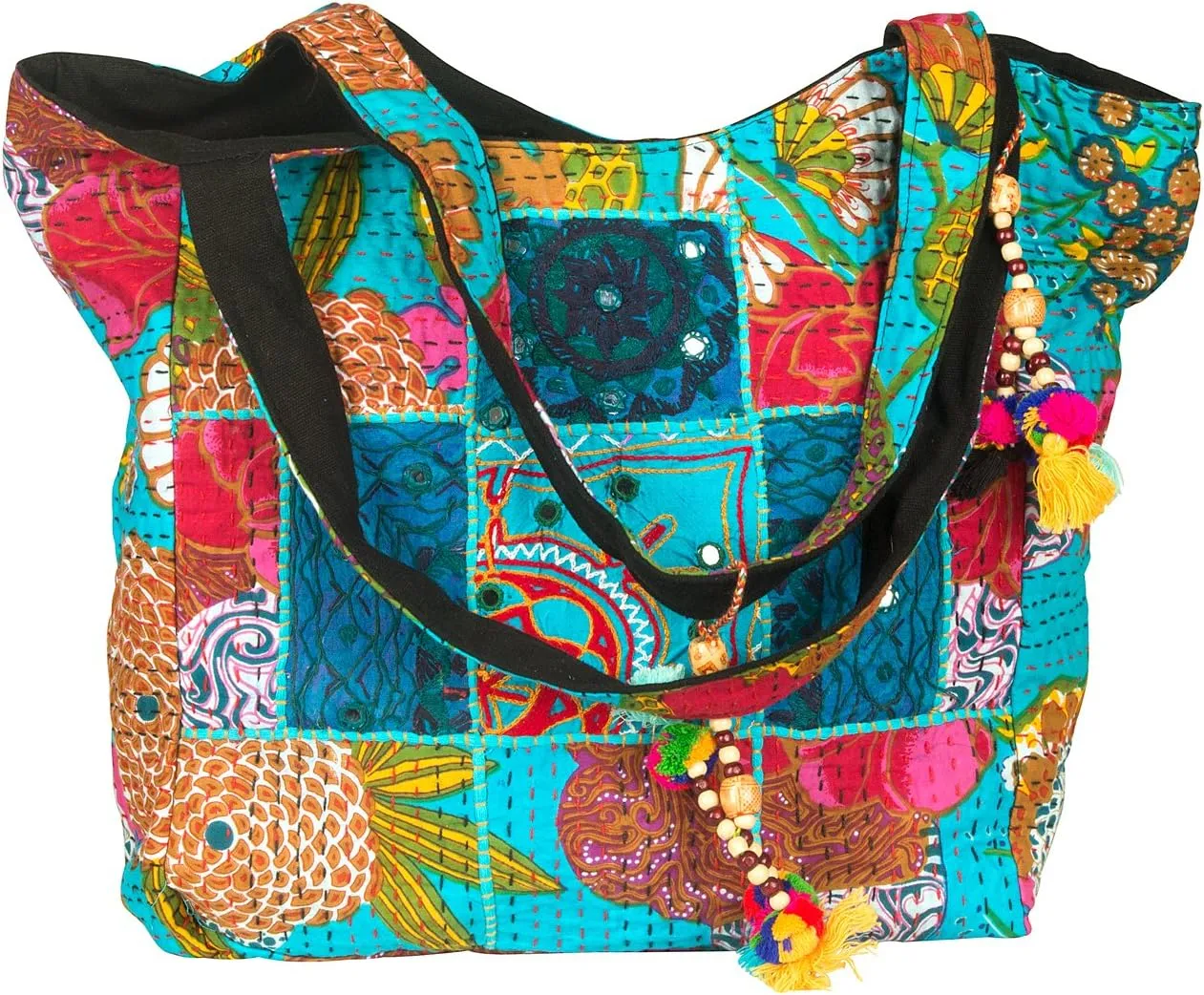 TribeAzure Large Oversize Blue Canvas Hippie Hobo Boho Tote Shoulder Bag Handbag Unique Tote Quilt Beach Travel Summer