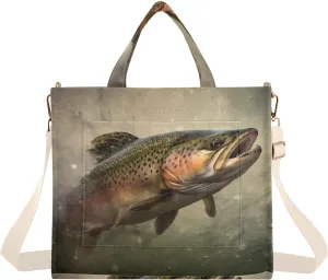 Trout Closeup Water Corduroy Tote Bag for Women Large Shoulder Bag with Pockets for Beach Work Travel Shopping S