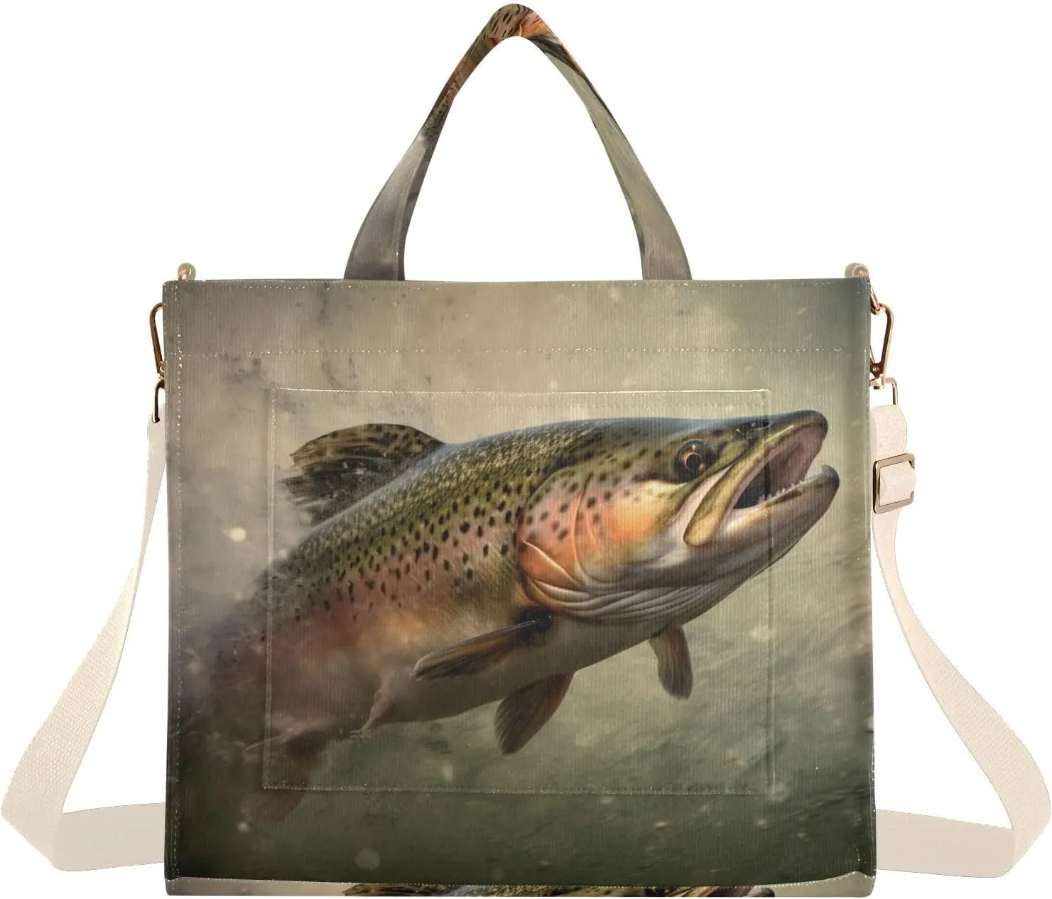 Trout Closeup Water Corduroy Tote Bag for Women Large Shoulder Bag with Pockets for Beach Work Travel Shopping S