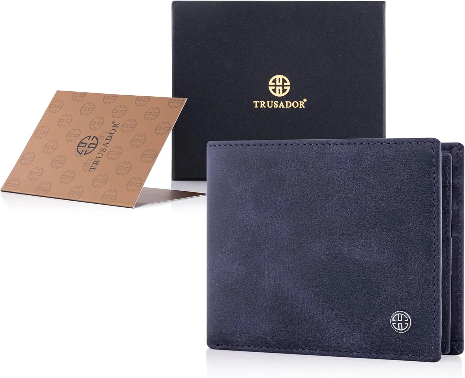 TRUSADOR Savona Classic Men's Wallets Leather Bifold with RFID Wallet for Men Gift Box (Navy)