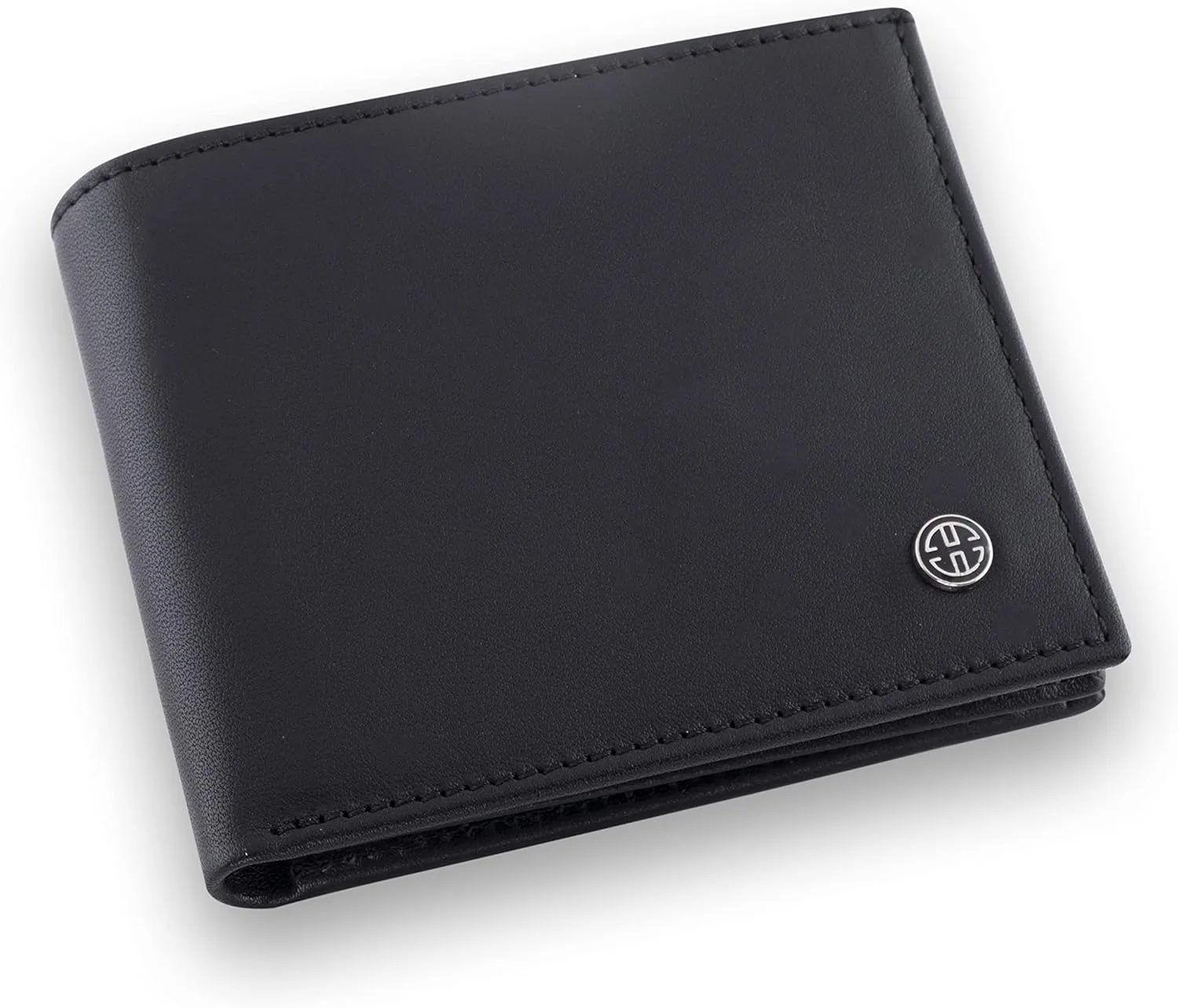 TRUSADOR Savona Full Grain Leather Mens Bifold Wallet RFID Blocking Slim Minimalist Front Pocket with ID Window Gift Box (Black)