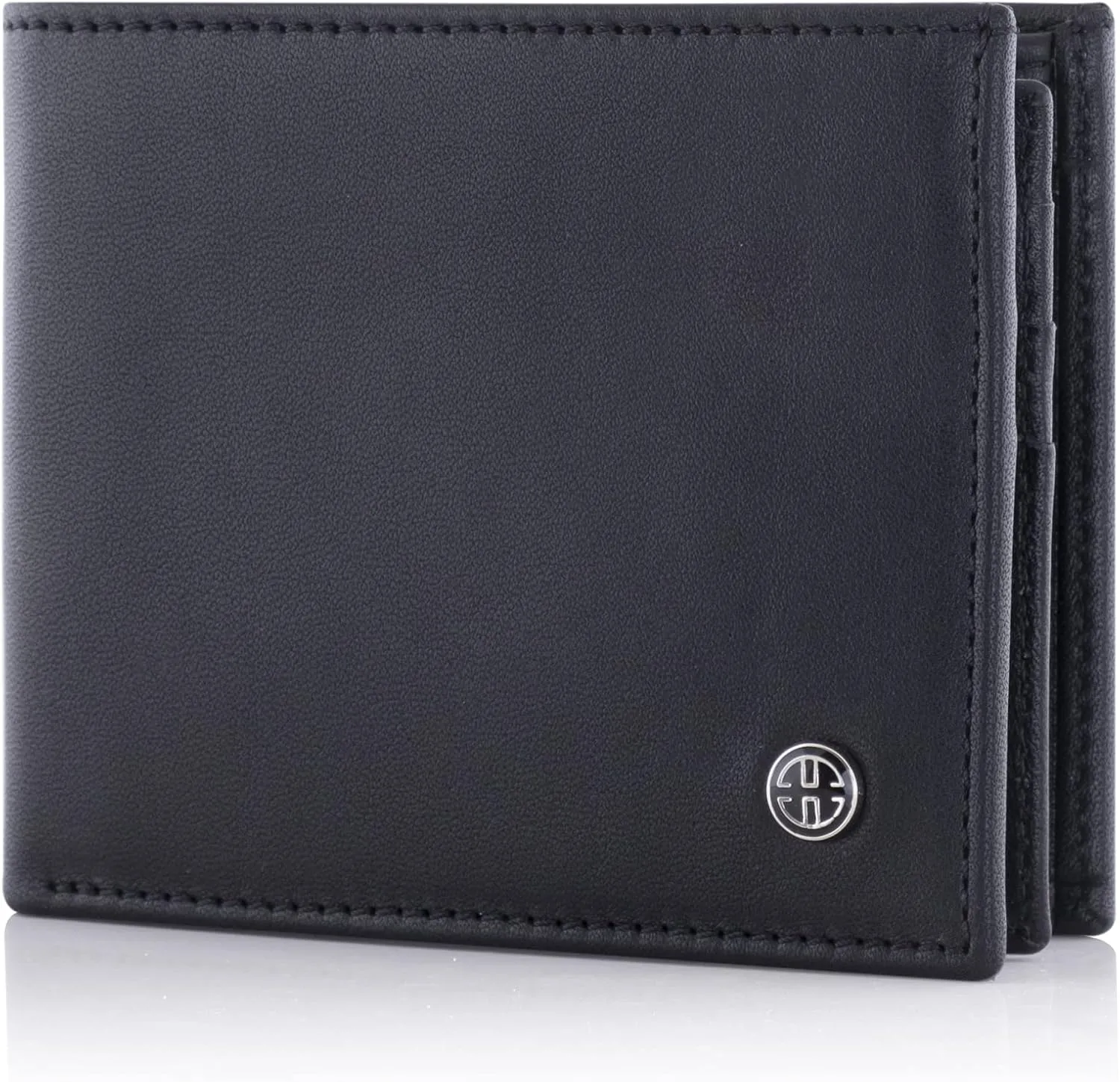 TRUSADOR Savona Full Grain Leather Mens Bifold Wallet RFID Blocking Slim Minimalist Front Pocket with ID Window Gift Box (Black)